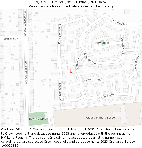 3, RUSSELL CLOSE, SCUNTHORPE, DN15 8GW: Location map and indicative extent of plot