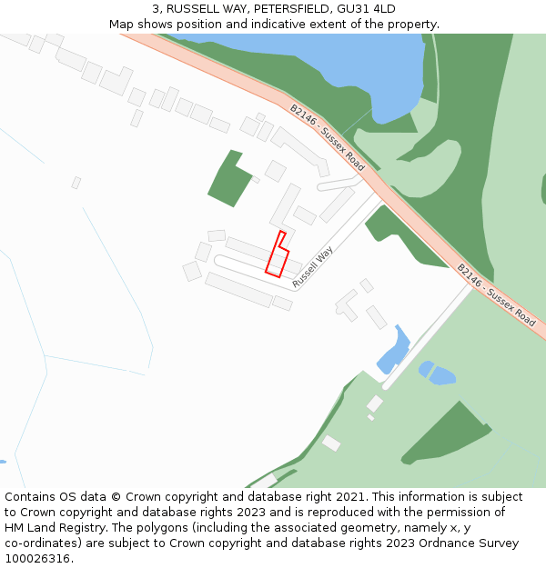 3, RUSSELL WAY, PETERSFIELD, GU31 4LD: Location map and indicative extent of plot