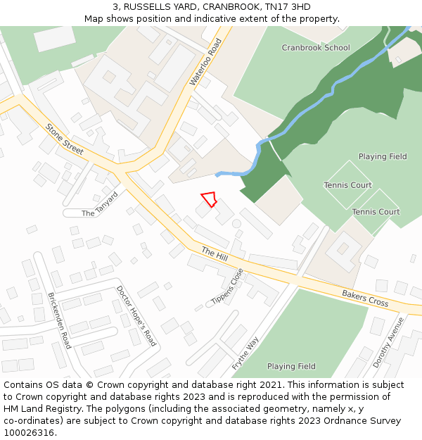 3, RUSSELLS YARD, CRANBROOK, TN17 3HD: Location map and indicative extent of plot