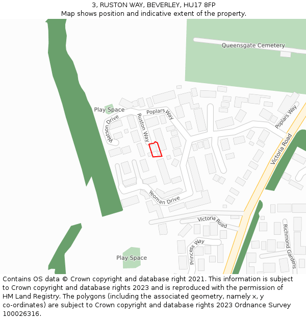 3, RUSTON WAY, BEVERLEY, HU17 8FP: Location map and indicative extent of plot