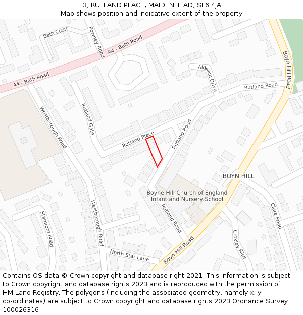 3, RUTLAND PLACE, MAIDENHEAD, SL6 4JA: Location map and indicative extent of plot