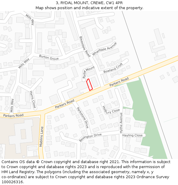 3, RYDAL MOUNT, CREWE, CW1 4PR: Location map and indicative extent of plot