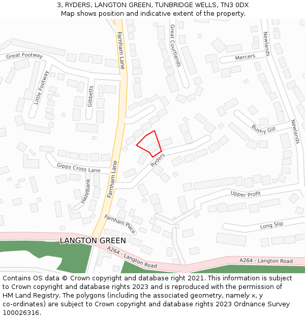 3, RYDERS, LANGTON GREEN, TUNBRIDGE WELLS, TN3 0DX: Location map and indicative extent of plot