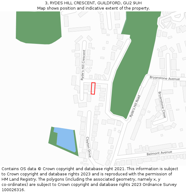 3, RYDES HILL CRESCENT, GUILDFORD, GU2 9UH: Location map and indicative extent of plot