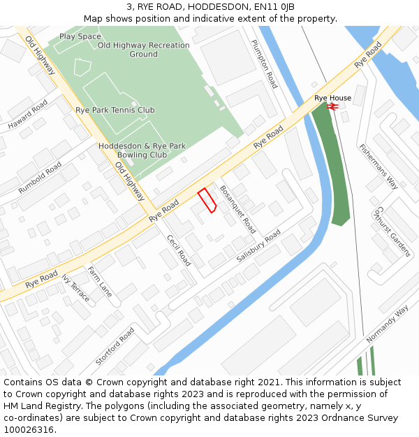 3, RYE ROAD, HODDESDON, EN11 0JB: Location map and indicative extent of plot