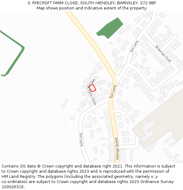 3, RYECROFT FARM CLOSE, SOUTH HIENDLEY, BARNSLEY, S72 9BF: Location map and indicative extent of plot