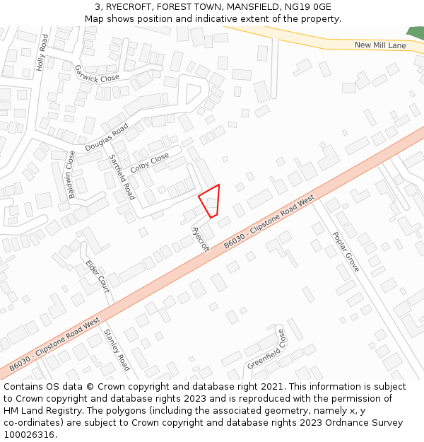 3, RYECROFT, FOREST TOWN, MANSFIELD, NG19 0GE: Location map and indicative extent of plot