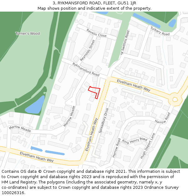 3, RYKMANSFORD ROAD, FLEET, GU51 1JR: Location map and indicative extent of plot