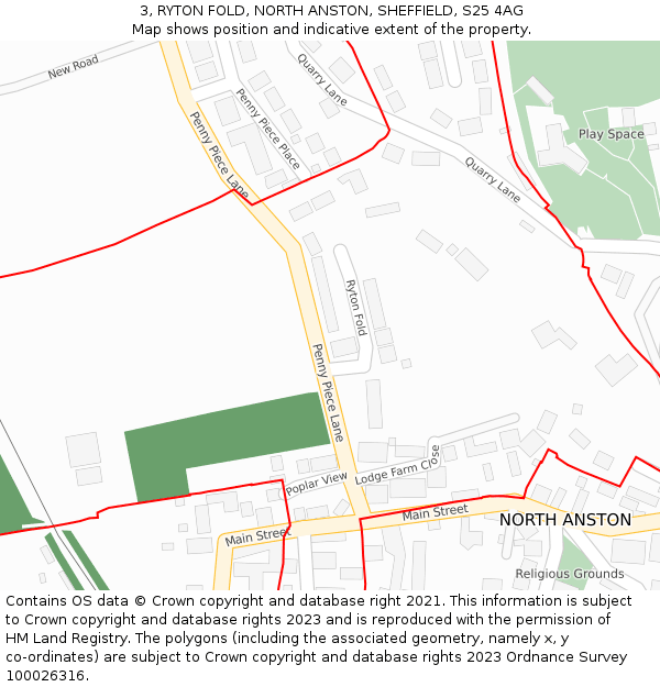 3, RYTON FOLD, NORTH ANSTON, SHEFFIELD, S25 4AG: Location map and indicative extent of plot