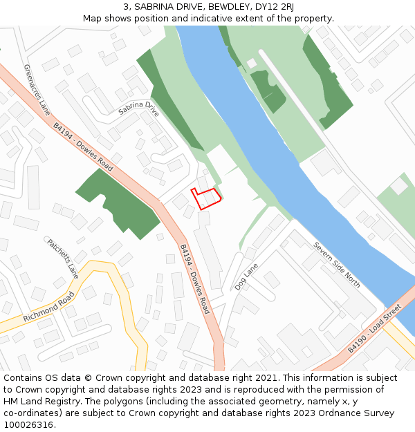 3, SABRINA DRIVE, BEWDLEY, DY12 2RJ: Location map and indicative extent of plot