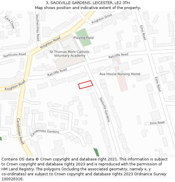 3, SACKVILLE GARDENS, LEICESTER, LE2 3TH: Location map and indicative extent of plot