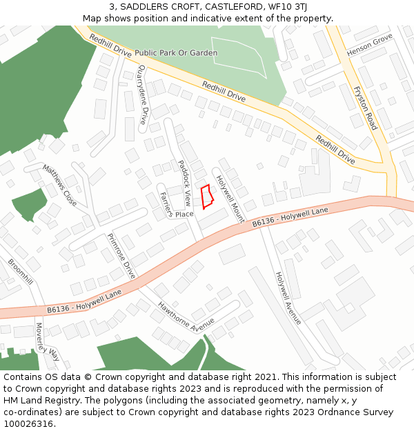 3, SADDLERS CROFT, CASTLEFORD, WF10 3TJ: Location map and indicative extent of plot