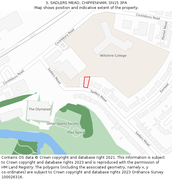 3, SADLERS MEAD, CHIPPENHAM, SN15 3PA: Location map and indicative extent of plot