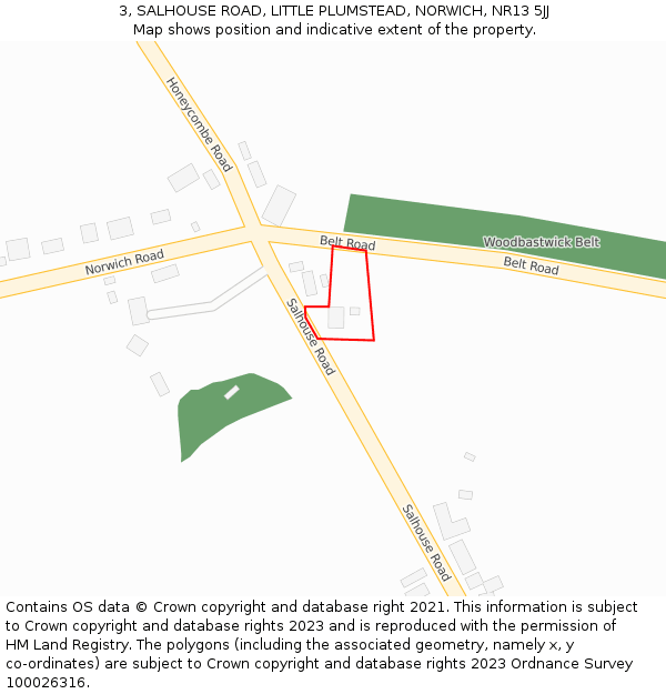 3, SALHOUSE ROAD, LITTLE PLUMSTEAD, NORWICH, NR13 5JJ: Location map and indicative extent of plot