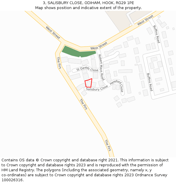 3, SALISBURY CLOSE, ODIHAM, HOOK, RG29 1PE: Location map and indicative extent of plot