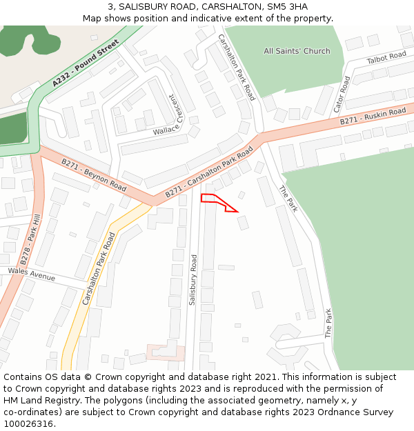 3, SALISBURY ROAD, CARSHALTON, SM5 3HA: Location map and indicative extent of plot