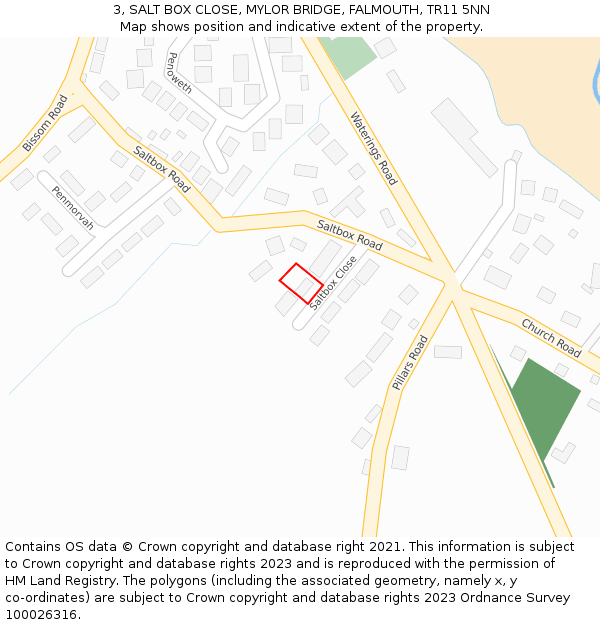 3, SALT BOX CLOSE, MYLOR BRIDGE, FALMOUTH, TR11 5NN: Location map and indicative extent of plot