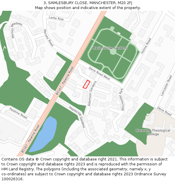 3, SAMLESBURY CLOSE, MANCHESTER, M20 2FJ: Location map and indicative extent of plot