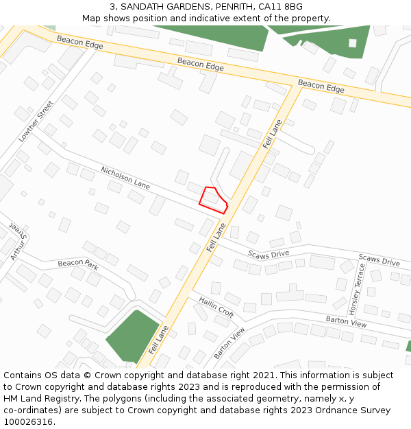 3, SANDATH GARDENS, PENRITH, CA11 8BG: Location map and indicative extent of plot