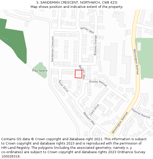 3, SANDEMAN CRESCENT, NORTHWICH, CW8 4ZG: Location map and indicative extent of plot