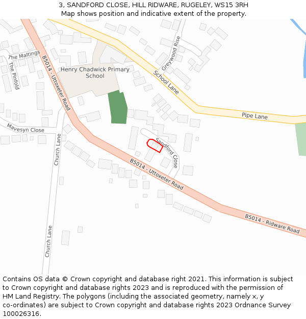 3, SANDFORD CLOSE, HILL RIDWARE, RUGELEY, WS15 3RH: Location map and indicative extent of plot