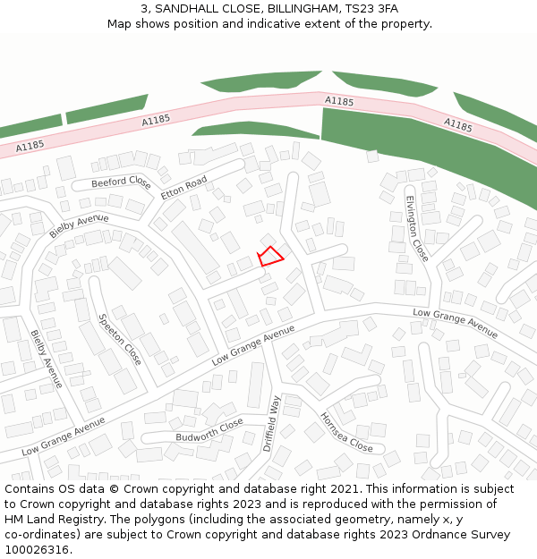 3, SANDHALL CLOSE, BILLINGHAM, TS23 3FA: Location map and indicative extent of plot