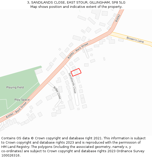 3, SANDILANDS CLOSE, EAST STOUR, GILLINGHAM, SP8 5LG: Location map and indicative extent of plot