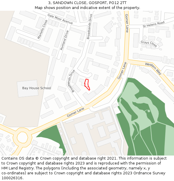 3, SANDOWN CLOSE, GOSPORT, PO12 2TT: Location map and indicative extent of plot