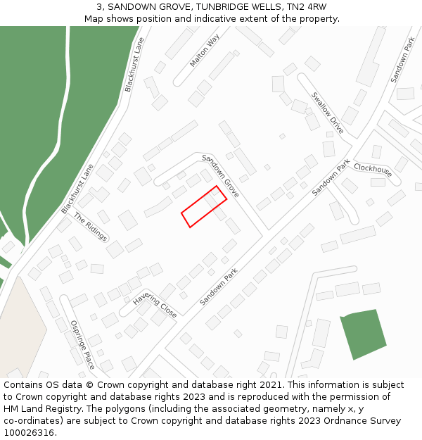 3, SANDOWN GROVE, TUNBRIDGE WELLS, TN2 4RW: Location map and indicative extent of plot