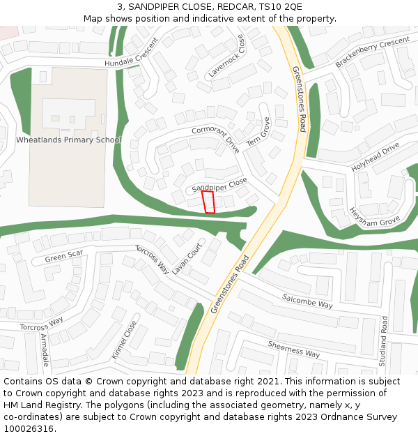 3, SANDPIPER CLOSE, REDCAR, TS10 2QE: Location map and indicative extent of plot