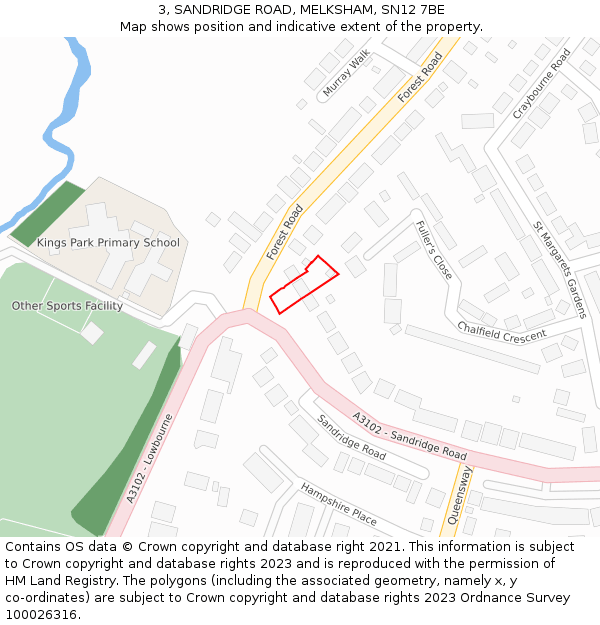 3, SANDRIDGE ROAD, MELKSHAM, SN12 7BE: Location map and indicative extent of plot