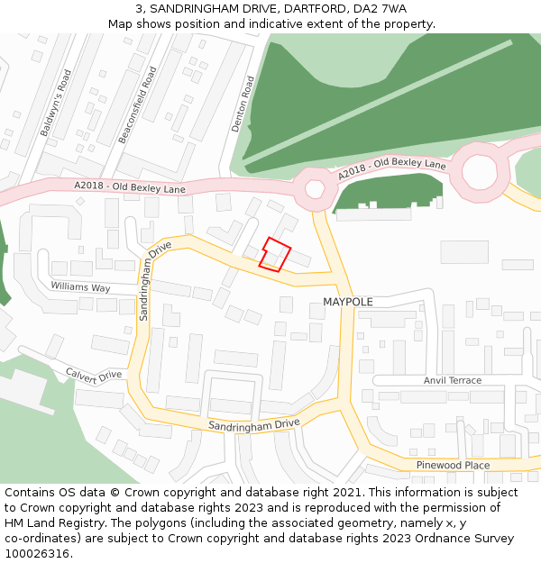 3, SANDRINGHAM DRIVE, DARTFORD, DA2 7WA: Location map and indicative extent of plot