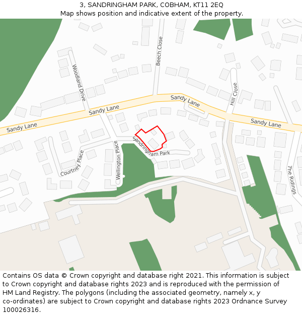 3, SANDRINGHAM PARK, COBHAM, KT11 2EQ: Location map and indicative extent of plot
