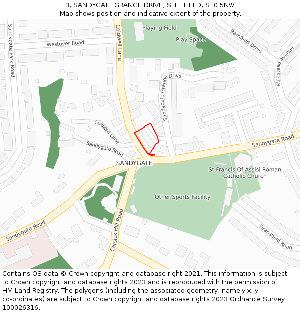 3, SANDYGATE GRANGE DRIVE, SHEFFIELD, S10 5NW: Location map and indicative extent of plot