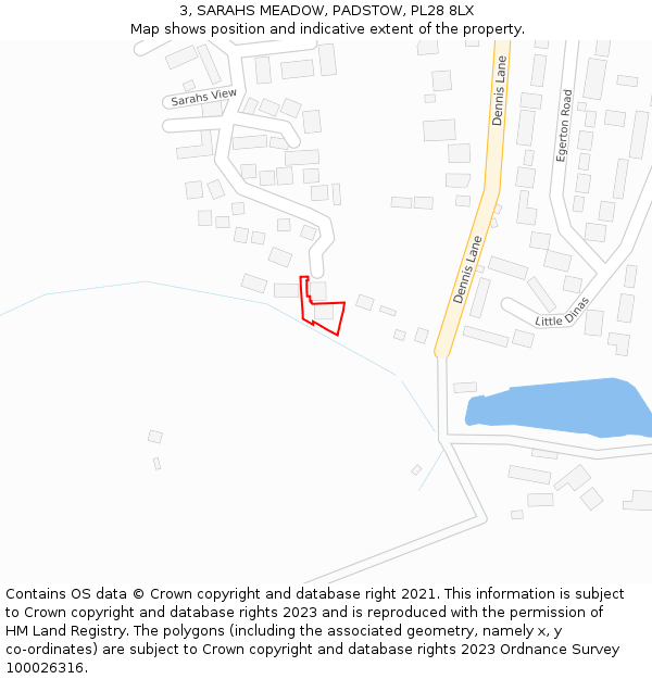 3, SARAHS MEADOW, PADSTOW, PL28 8LX: Location map and indicative extent of plot