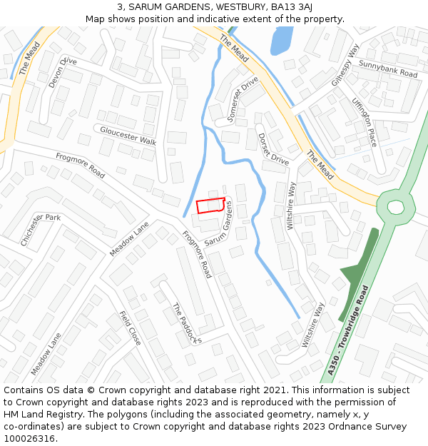 3, SARUM GARDENS, WESTBURY, BA13 3AJ: Location map and indicative extent of plot