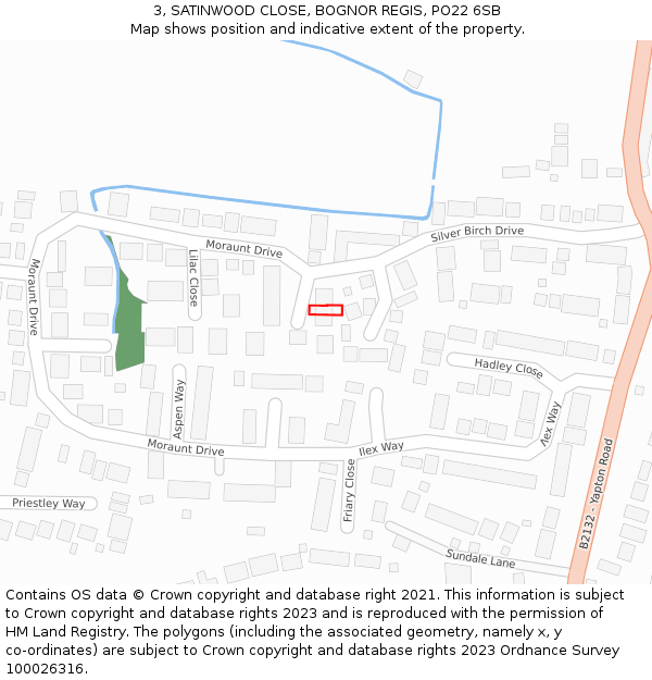 3, SATINWOOD CLOSE, BOGNOR REGIS, PO22 6SB: Location map and indicative extent of plot