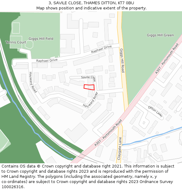 3, SAVILE CLOSE, THAMES DITTON, KT7 0BU: Location map and indicative extent of plot