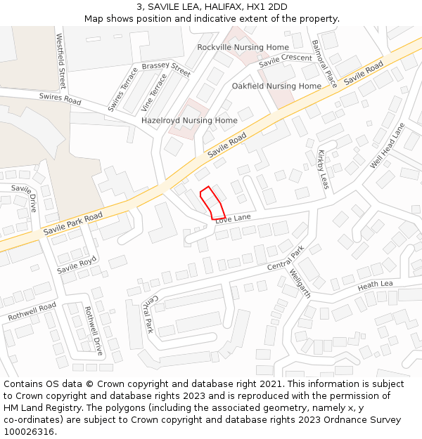 3, SAVILE LEA, HALIFAX, HX1 2DD: Location map and indicative extent of plot