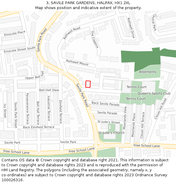 3, SAVILE PARK GARDENS, HALIFAX, HX1 2XL: Location map and indicative extent of plot