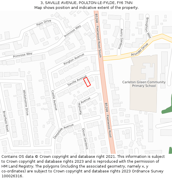 3, SAVILLE AVENUE, POULTON-LE-FYLDE, FY6 7NN: Location map and indicative extent of plot