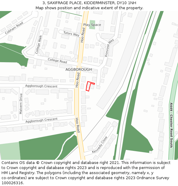 3, SAXIFRAGE PLACE, KIDDERMINSTER, DY10 1NH: Location map and indicative extent of plot