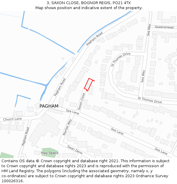 3, SAXON CLOSE, BOGNOR REGIS, PO21 4TX: Location map and indicative extent of plot