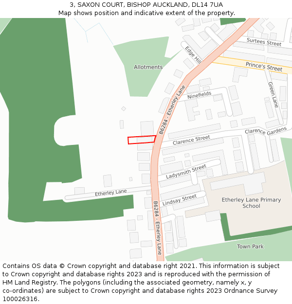 3, SAXON COURT, BISHOP AUCKLAND, DL14 7UA: Location map and indicative extent of plot