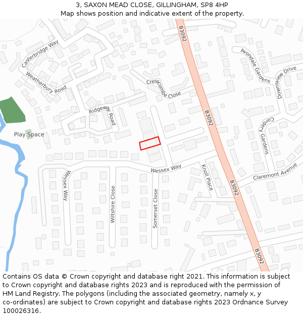 3, SAXON MEAD CLOSE, GILLINGHAM, SP8 4HP: Location map and indicative extent of plot