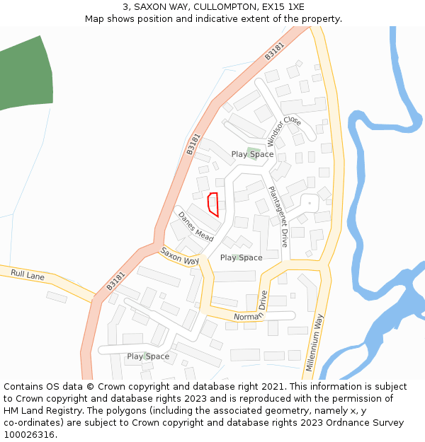 3, SAXON WAY, CULLOMPTON, EX15 1XE: Location map and indicative extent of plot