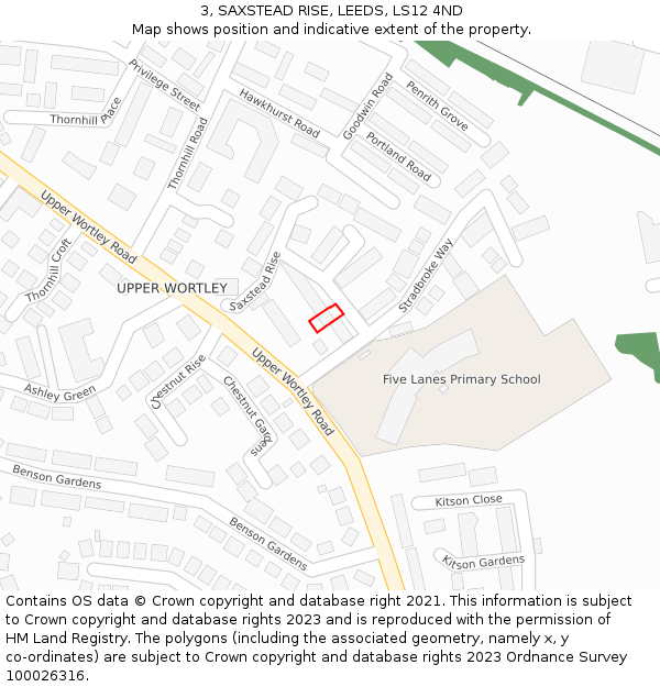 3, SAXSTEAD RISE, LEEDS, LS12 4ND: Location map and indicative extent of plot