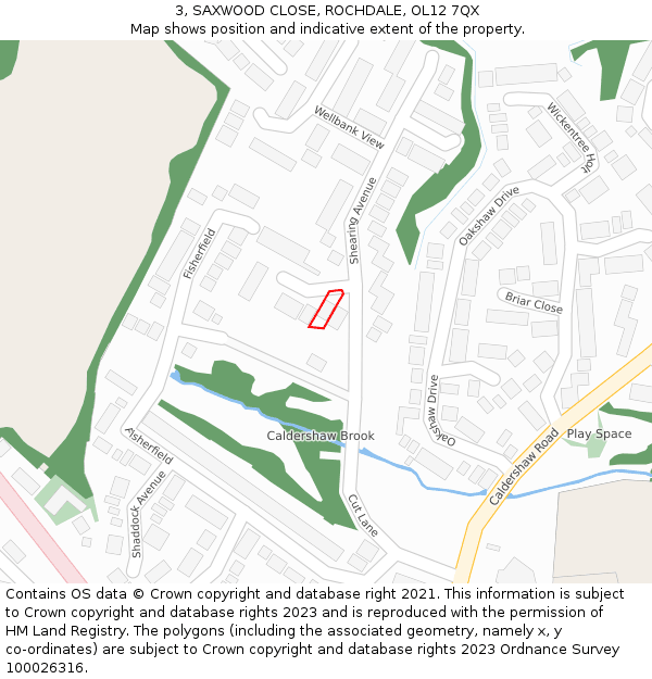 3, SAXWOOD CLOSE, ROCHDALE, OL12 7QX: Location map and indicative extent of plot