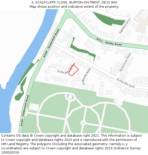 3, SCALPCLIFFE CLOSE, BURTON-ON-TRENT, DE15 9AX: Location map and indicative extent of plot