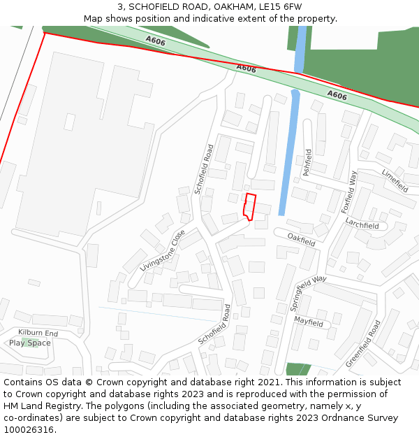 3, SCHOFIELD ROAD, OAKHAM, LE15 6FW: Location map and indicative extent of plot